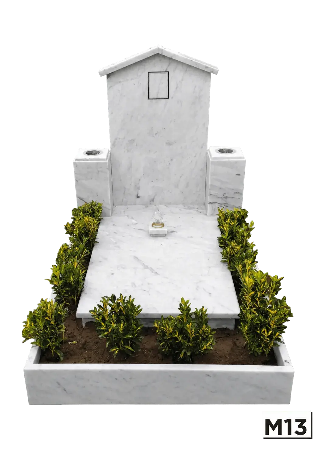 Monumentino in Carrara con siepe e vasi — Bianco Carrara