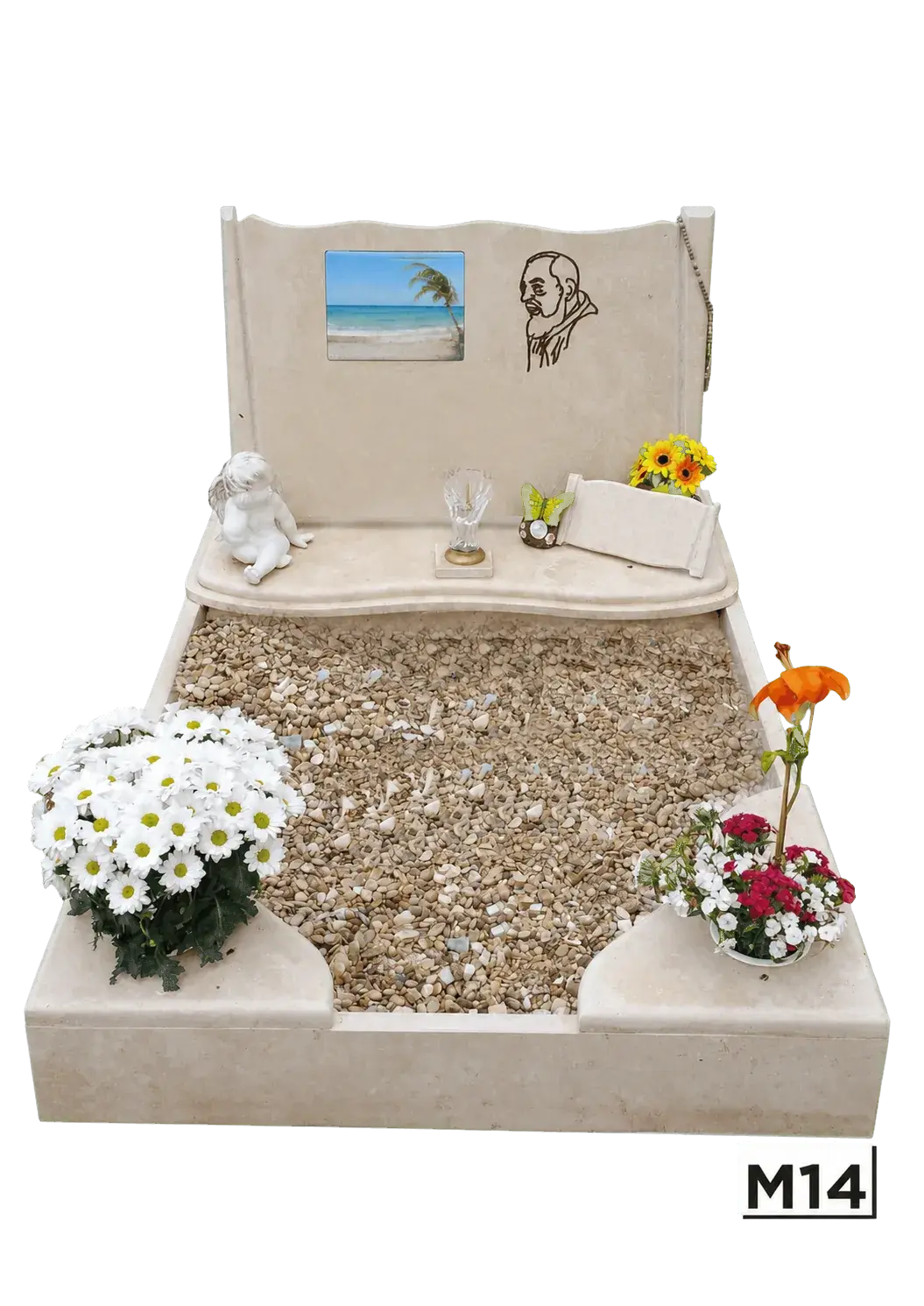 Monumentino con stele ondulata e ghiaia — Travertino