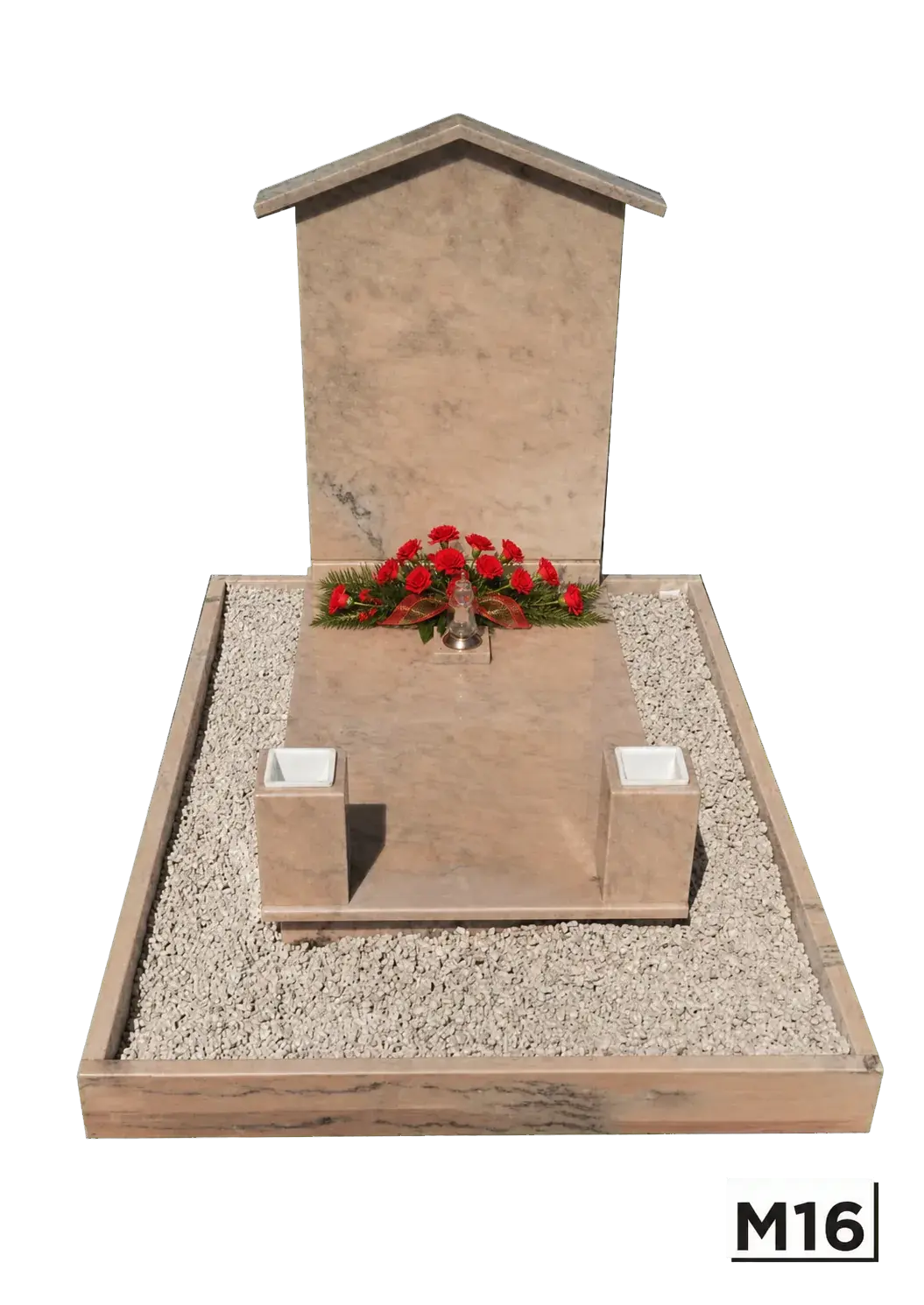 Monumentino con stele a capanna e ghiaia — Travertino