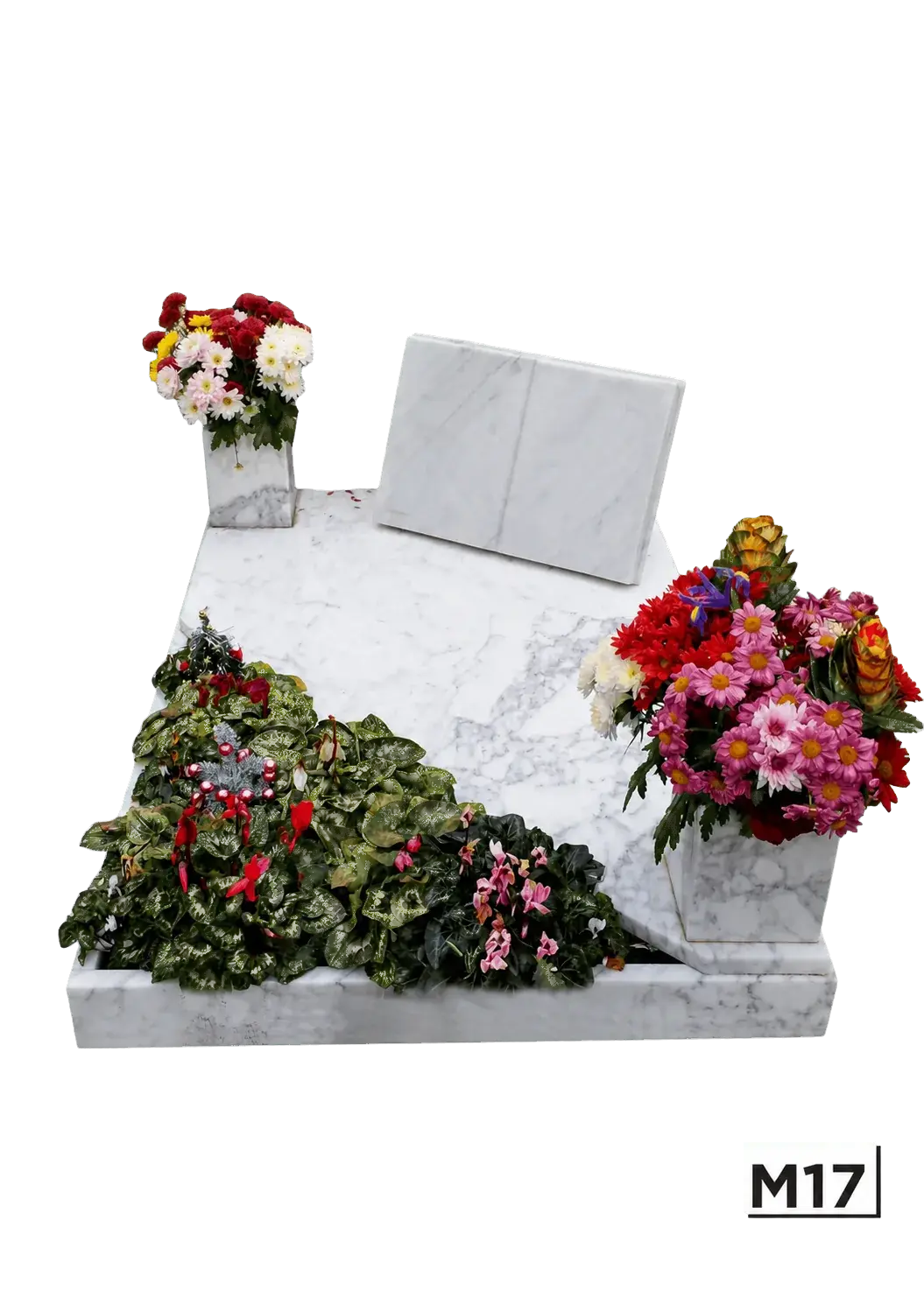 Monumentino in Carrara con piano curvo e fioriera — Bianco Carrara