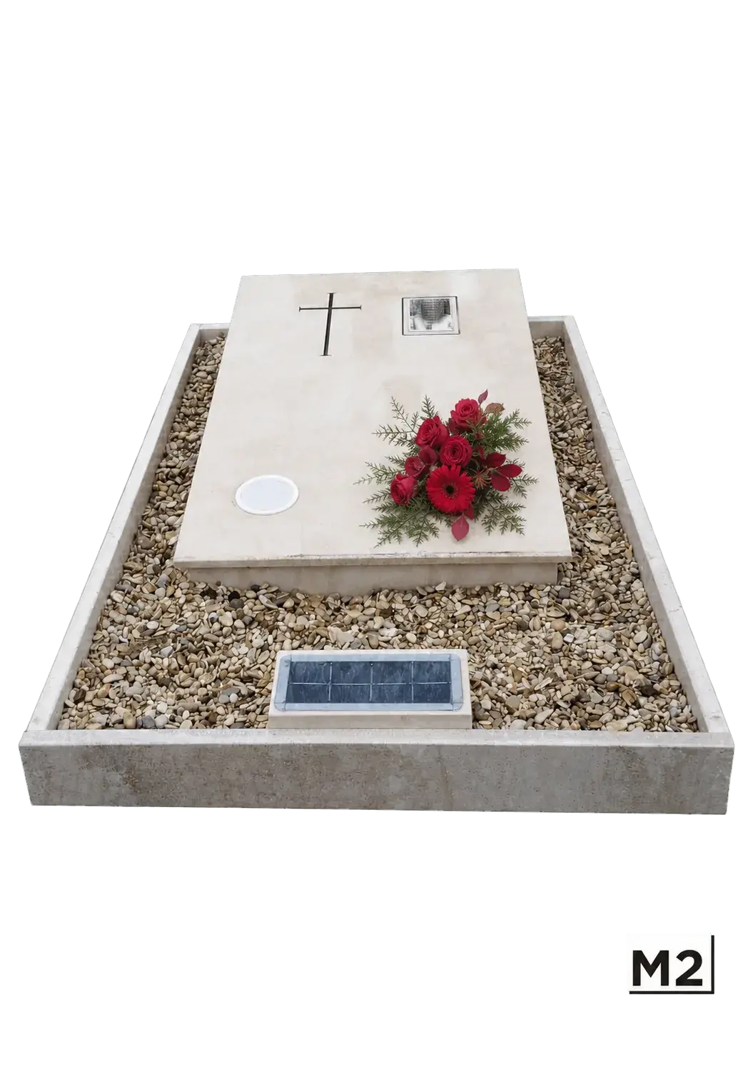 Monumentino a terra con lastra e ghiaia — Bianco