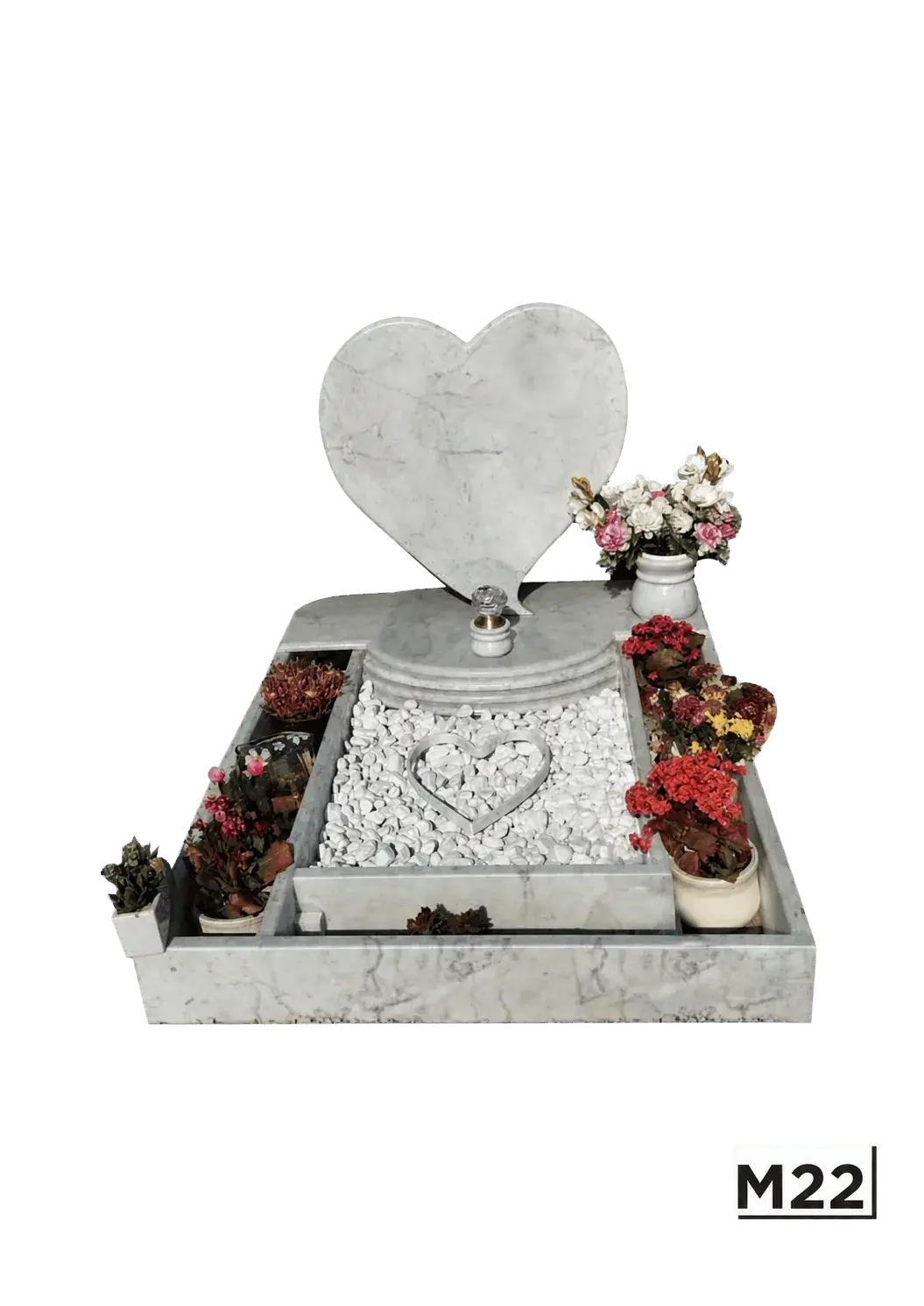 Monumentino con cuore e ghiaia bianca — Bianco