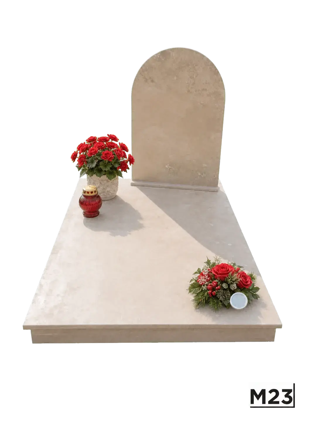 Monumentino con stele ad arco e copritomba — Travertino