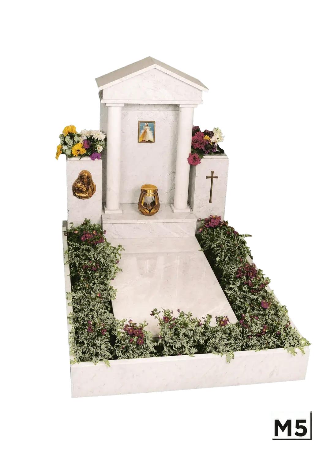 Monumentino a edicola con bronzi e verde — Bianco