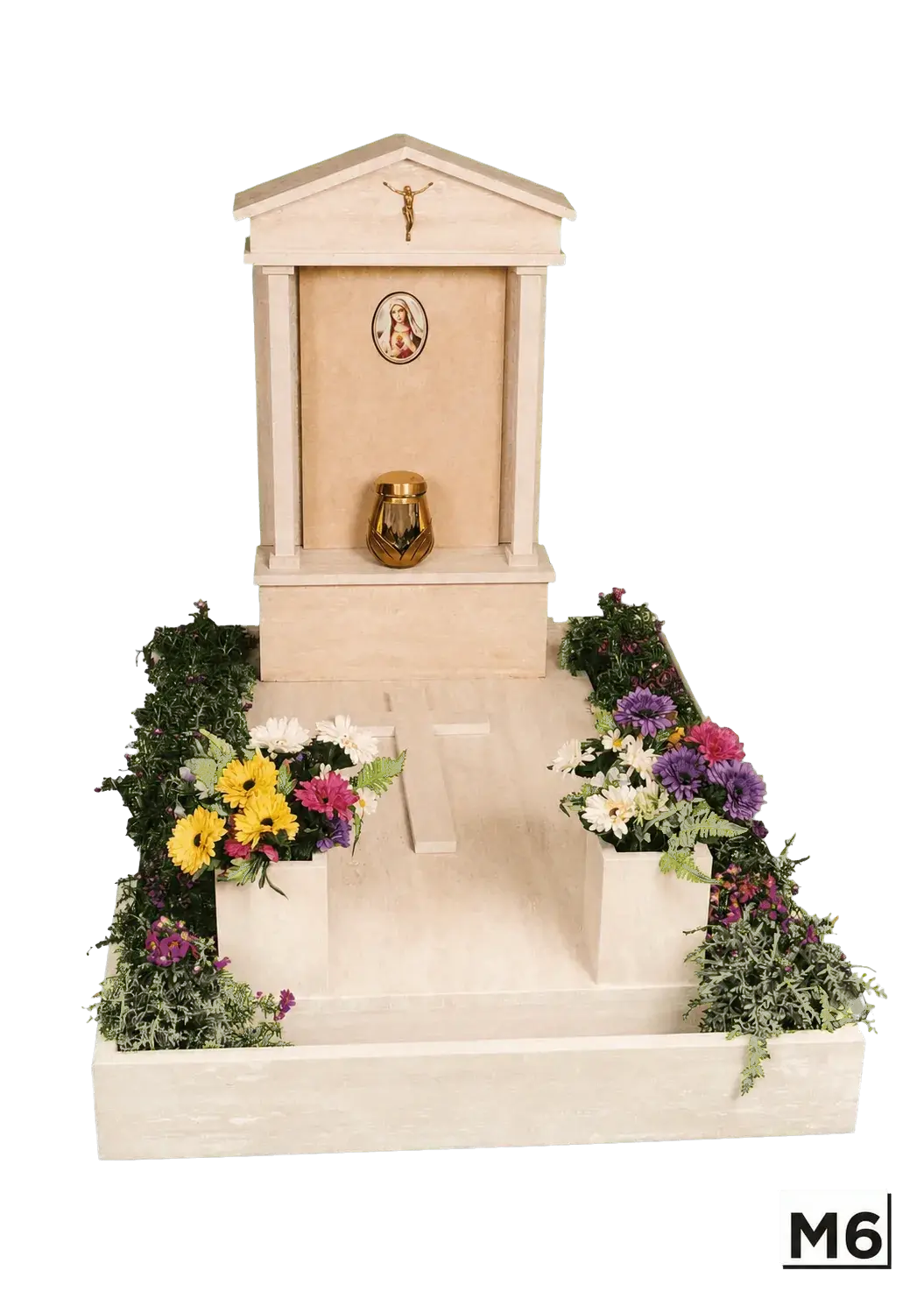 Monumentino a tempietto con fioriere laterali — Travertino