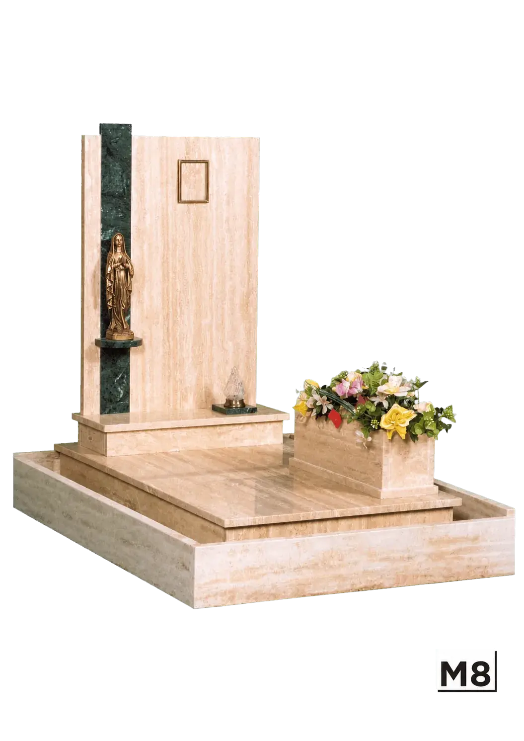 Monumentino con inserto verde e Madonna in bronzo — Travertino