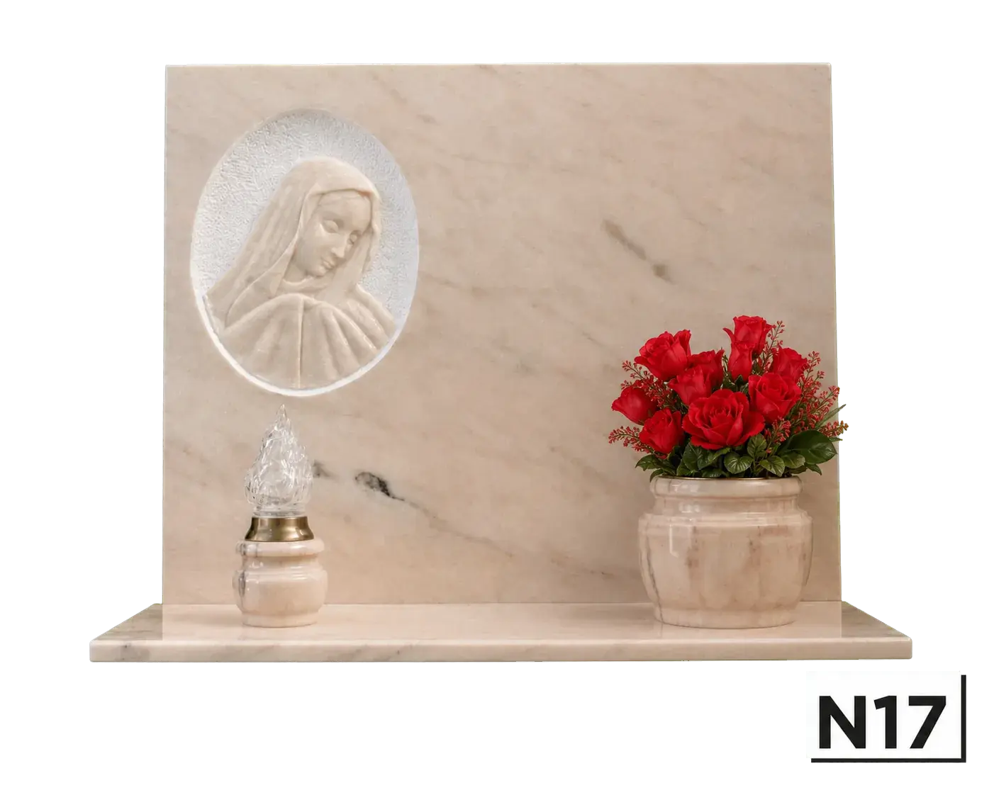 Lapide Rosa con scultura Madonna — Rosa