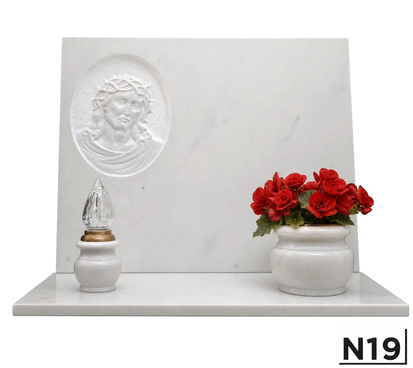Lapide bianca con Cristo con le spine, medaglione ovale — Bianco