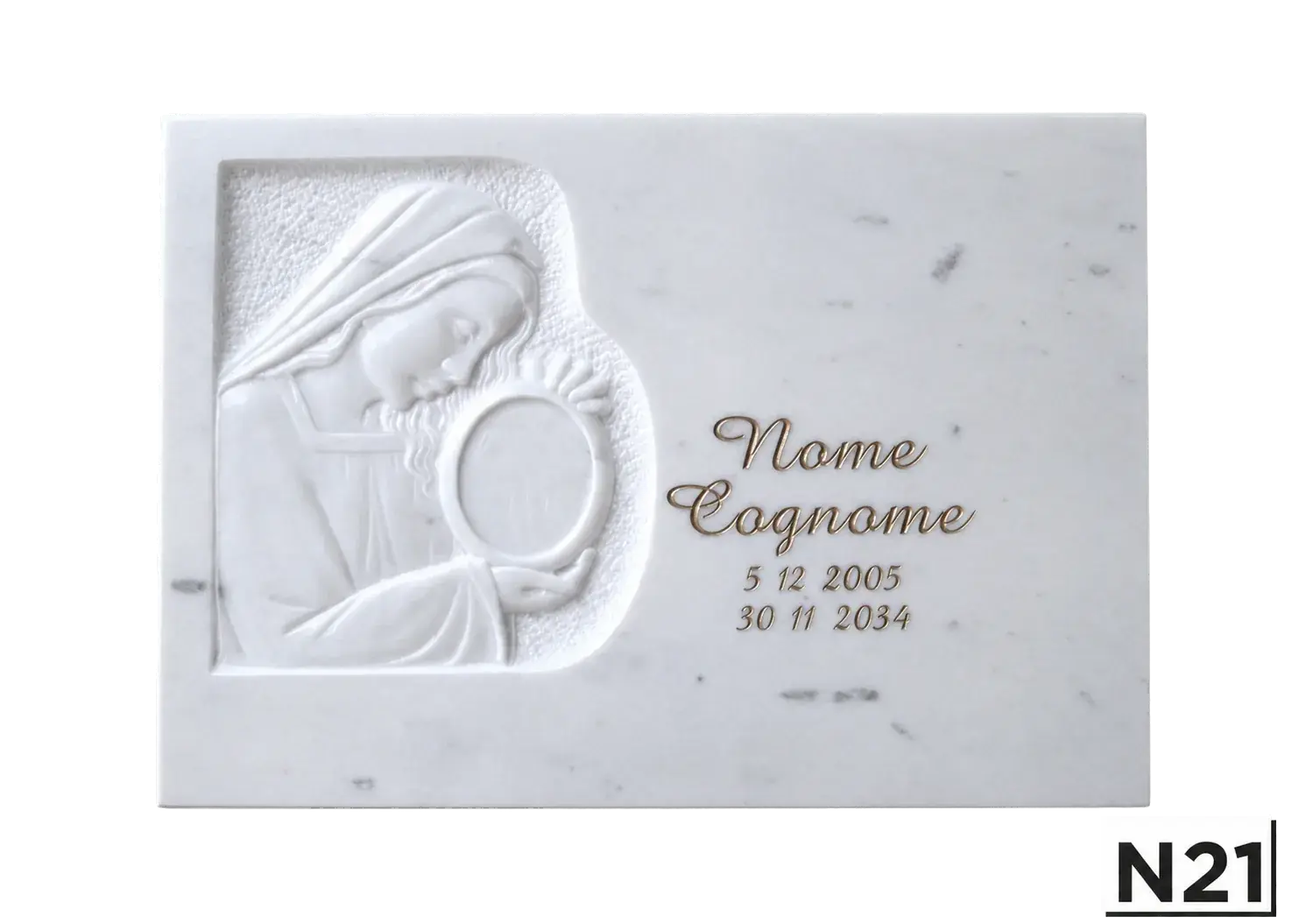 Lapide bianca con Madonna portafoto — Bianco