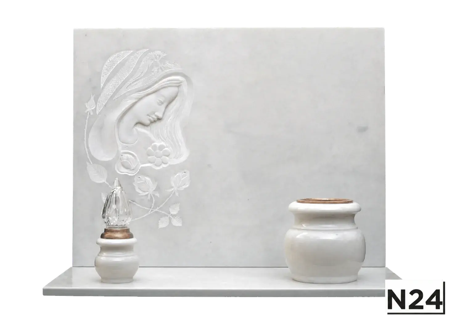 Lapide bianca con Madonna con le rose — Bianco