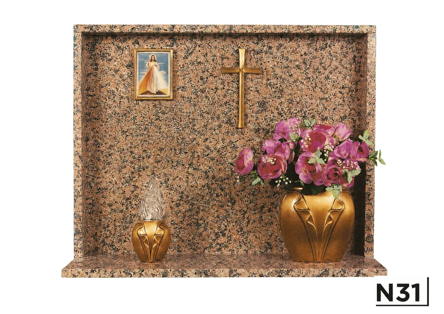 Lapide in Granito Rosa con lettere bronzo — Granito Rosa