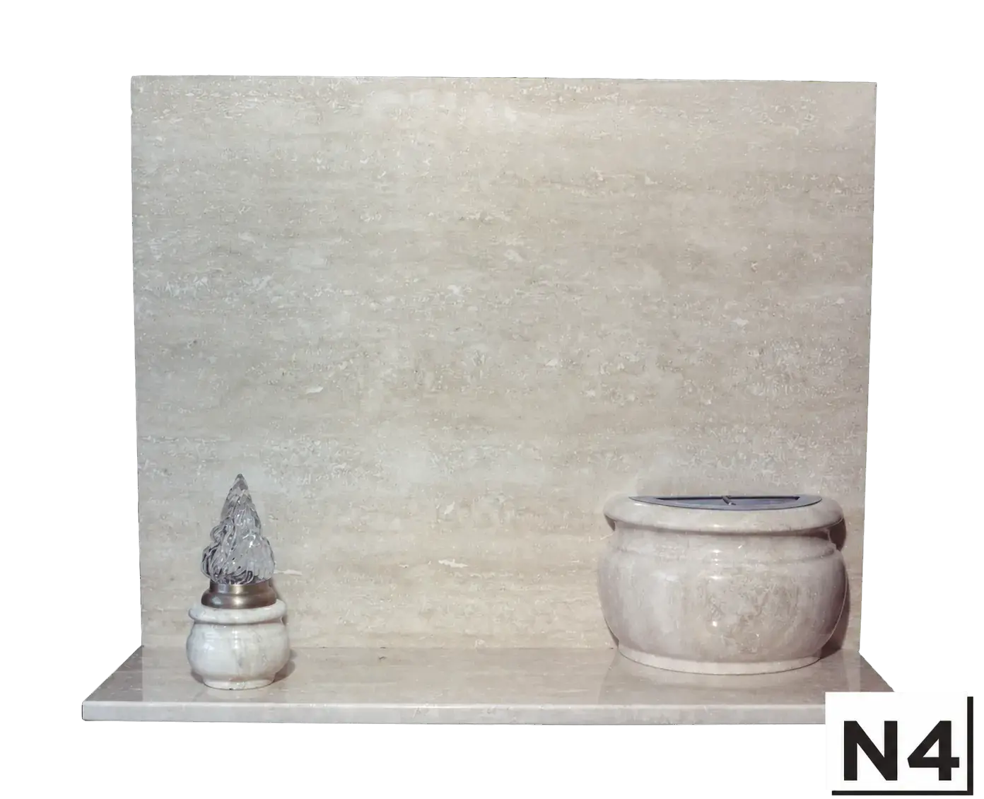 Lapide Travertino Romano con vaso mezza luna — Travertino Romano